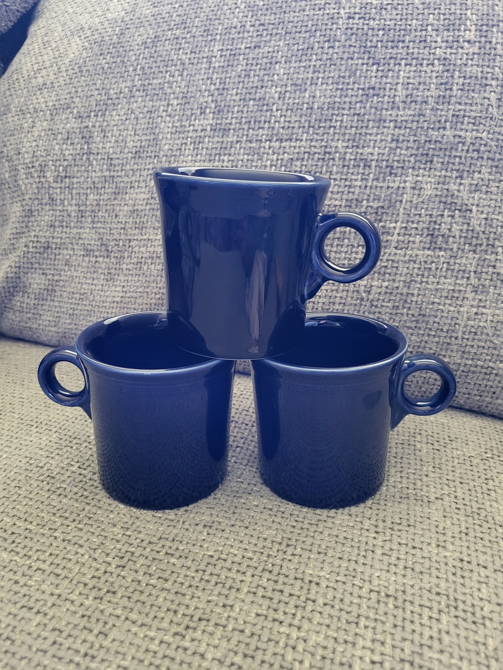 Set of 3 Fiesta Ware Cobalt Blue Coffee Mugs Ring Handle Homer Laughlin HLC USA